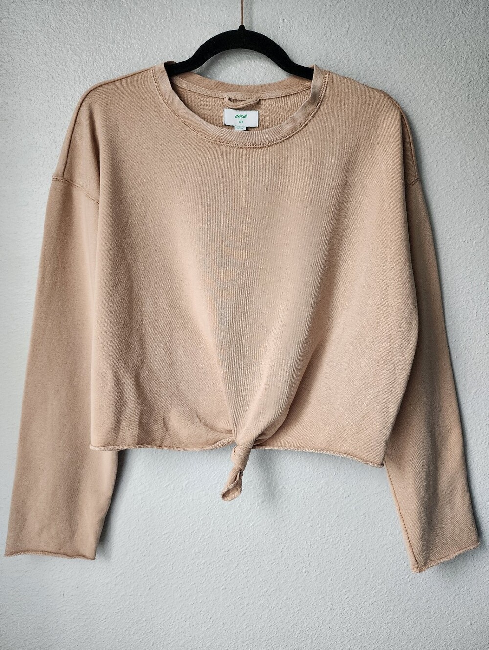 Aerie Lightweight Terry Sweatshirt Front Tie Size Medium Color Beige NWT